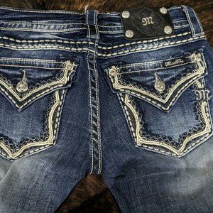 Miss Me Boot Cut Rhinestone Leather Trim Pockets